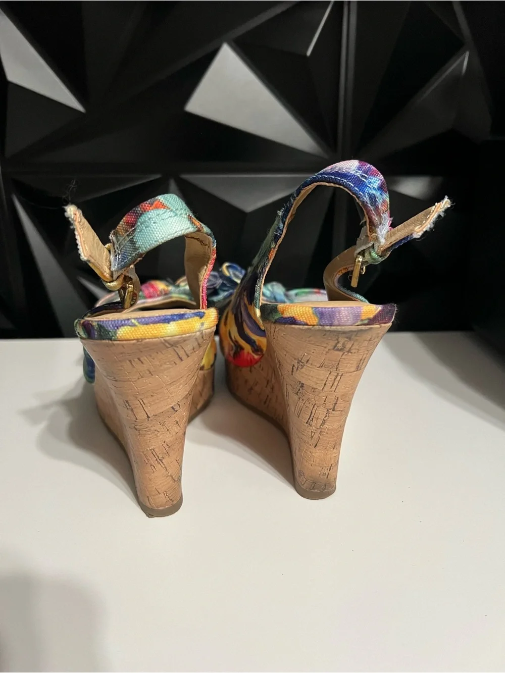 CL by Laundry Floral Bow Slingback Wedge Sandals in Multicolor